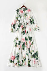 Long Sleeves Floral Printed Lace Up Elegant Maxi Design Casual Dress