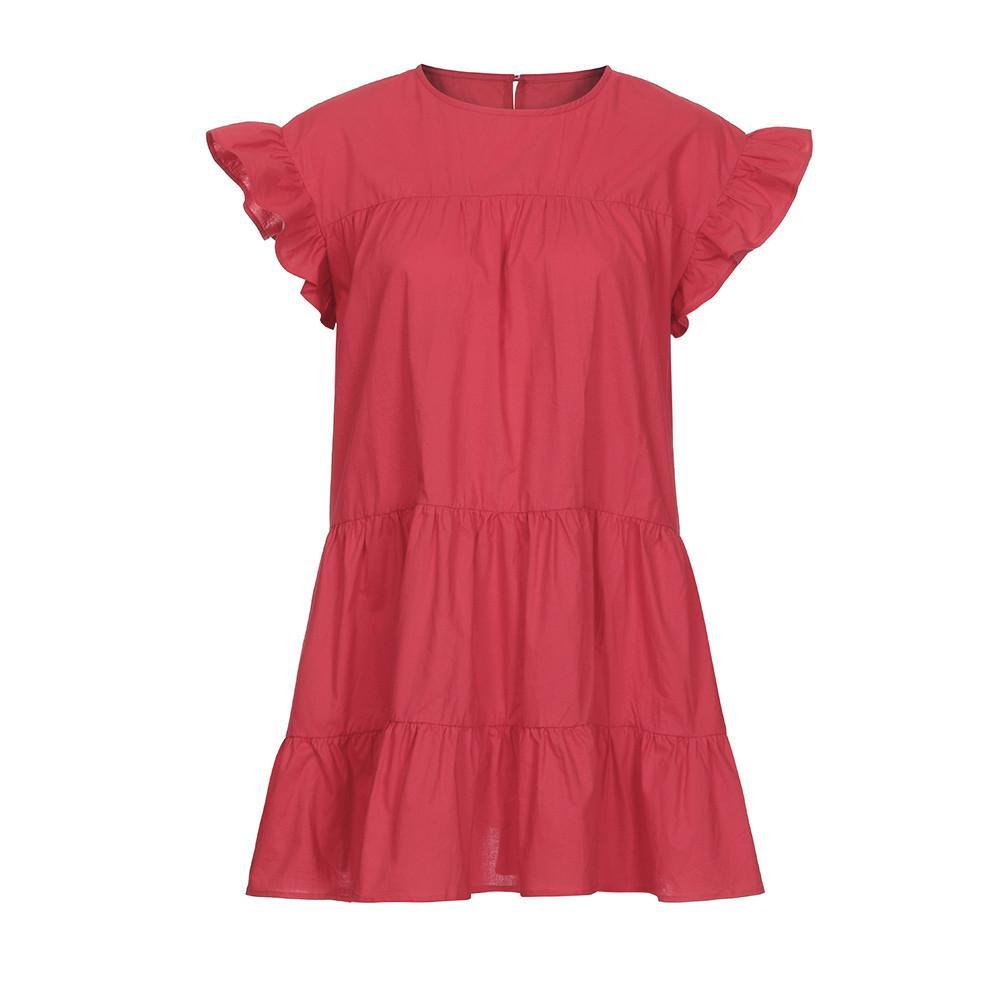 Casual Ruffle O Neck Short Sleeve Dress