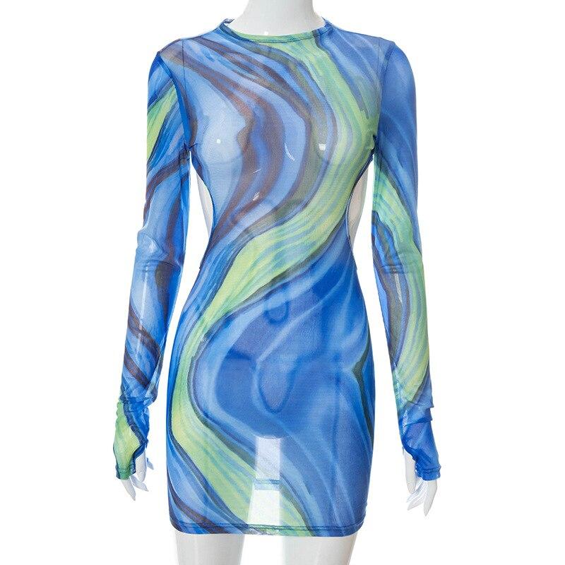 Sexy Open Back Long Sleeve Dress