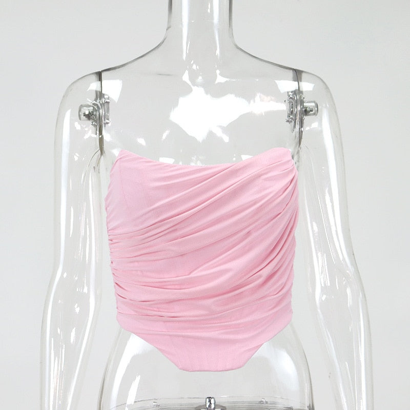 Sleeveless Fashion Strapless Bustier Corset Crop Tops Backless White Tops