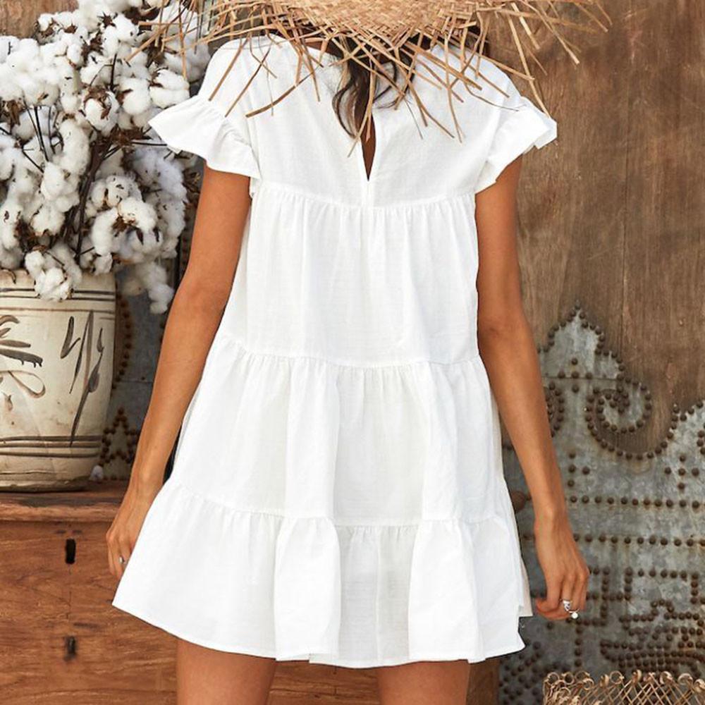 Casual Ruffle O Neck Short Sleeve Dress