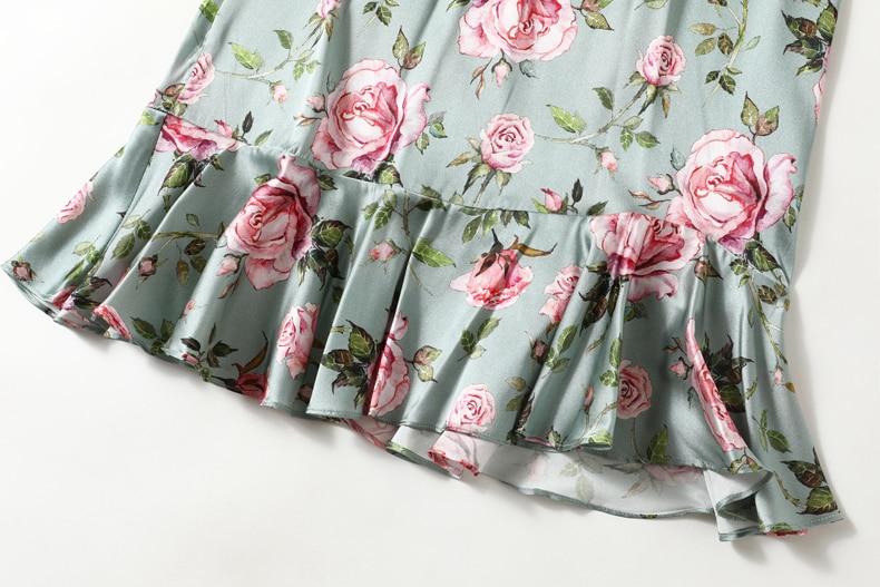 Vintage Stand Collar Short Sleeves Floral Printed Ruffles Elegant Dress Vestidos