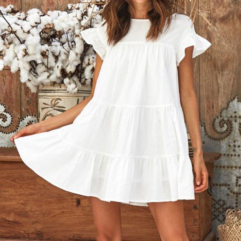 Casual Ruffle O Neck Short Sleeve Dress
