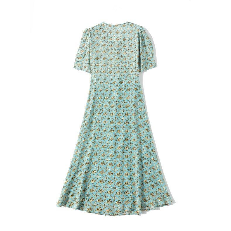 V Neck Short Sleeves Printed Lace Up Fashion Summer Dress