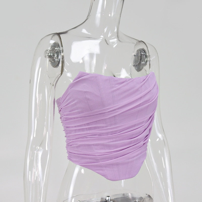 Sleeveless Fashion Strapless Bustier Corset Crop Tops Backless White Tops