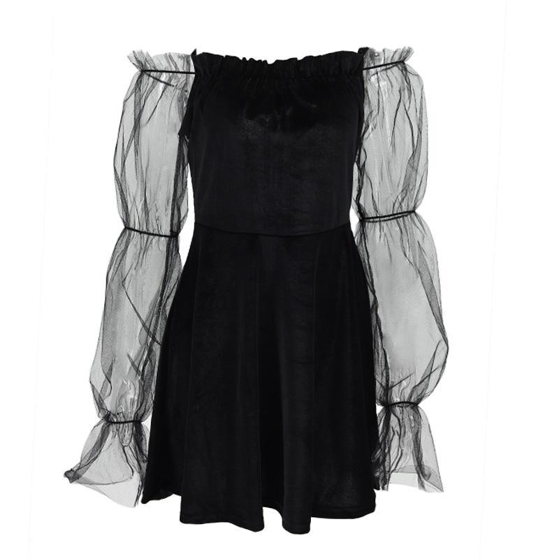 Sexy Off Shoulder Lantern Sleeve Mini Dress