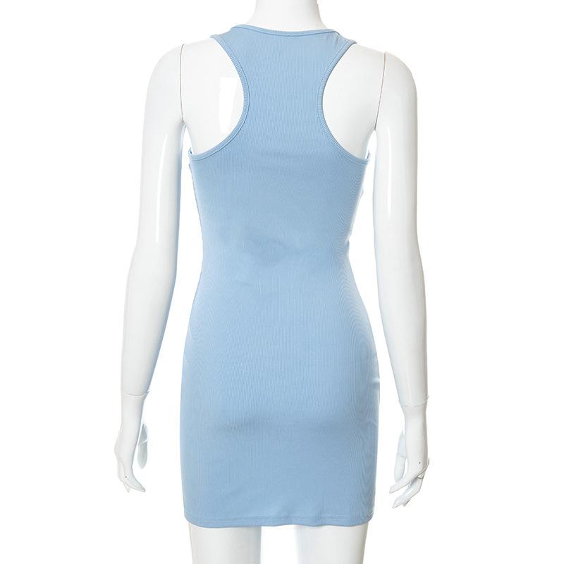 Split Button Sleeveless V Neck Bodycon Mini Dress