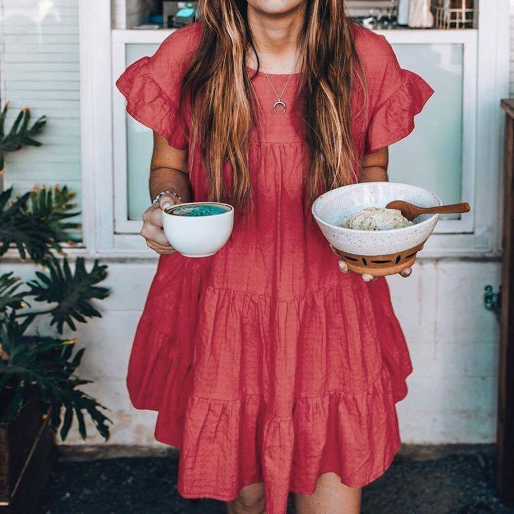 Casual Ruffle O Neck Short Sleeve Dress