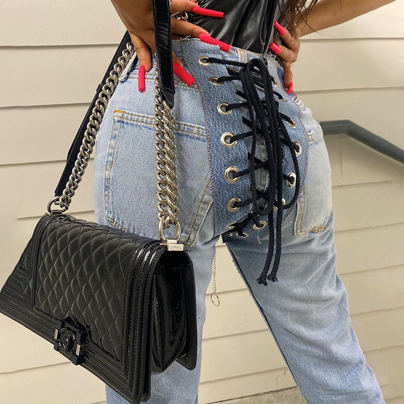 Street Fashion Fitness Trousers Hip Bandage Lace Up Vintage Pants