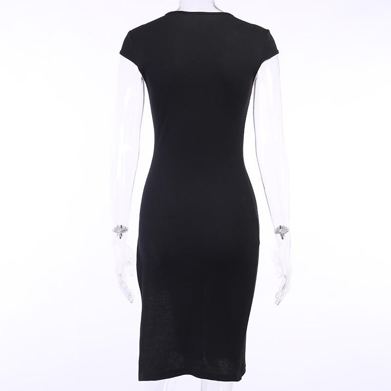 Woman Fashion Ribbed Short Sleeve High Slit Bodycon Dress