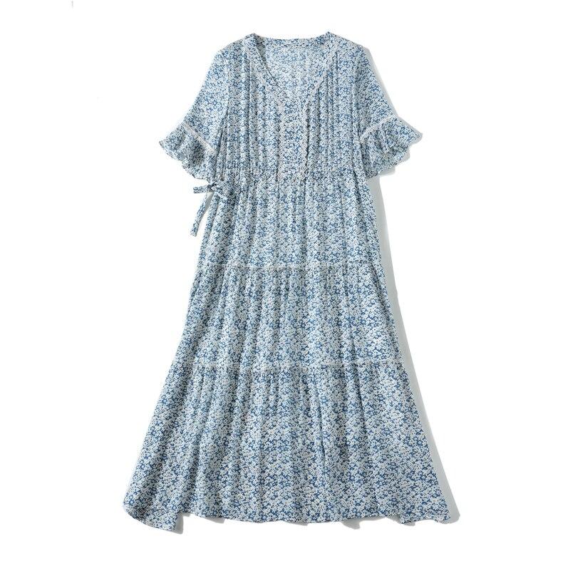 V Neck Short Sleeves Ruffles Floral Printed Holiday Dress
