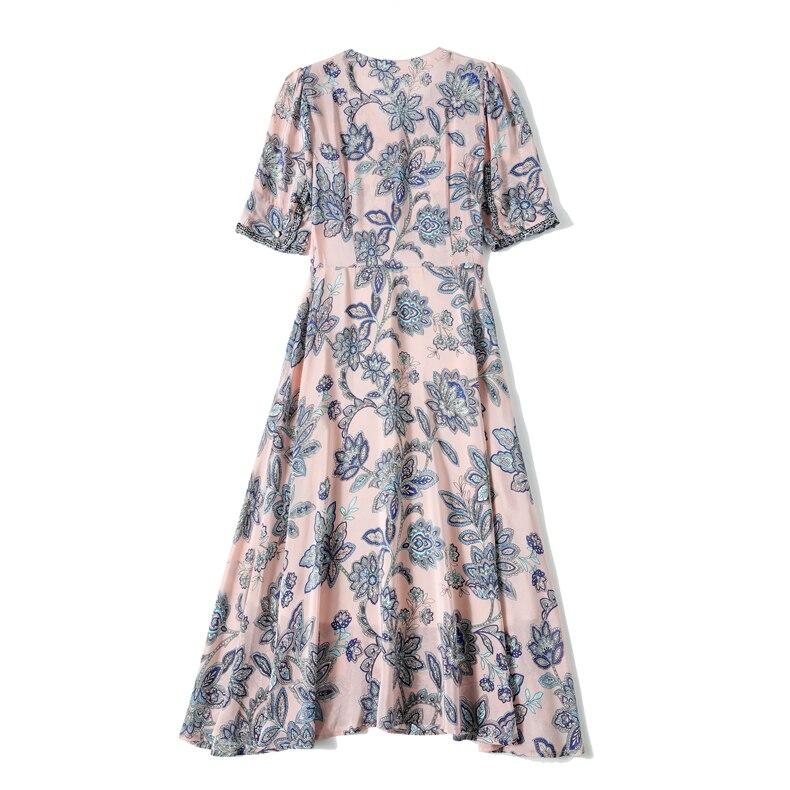 V Neck Short Sleeves Printed Ruched Fashion Summer Dress