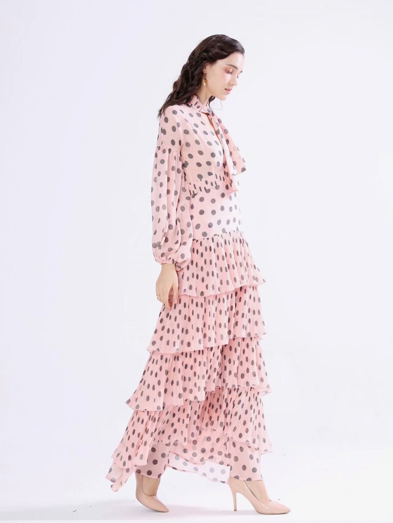 Long Sleeves Floral Printed Ruffles Elegant Casual Maxi Dress