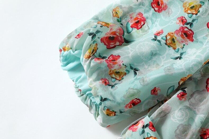 V Neck Short Sleeves Printed Sash Belt Fashion Summer Dress