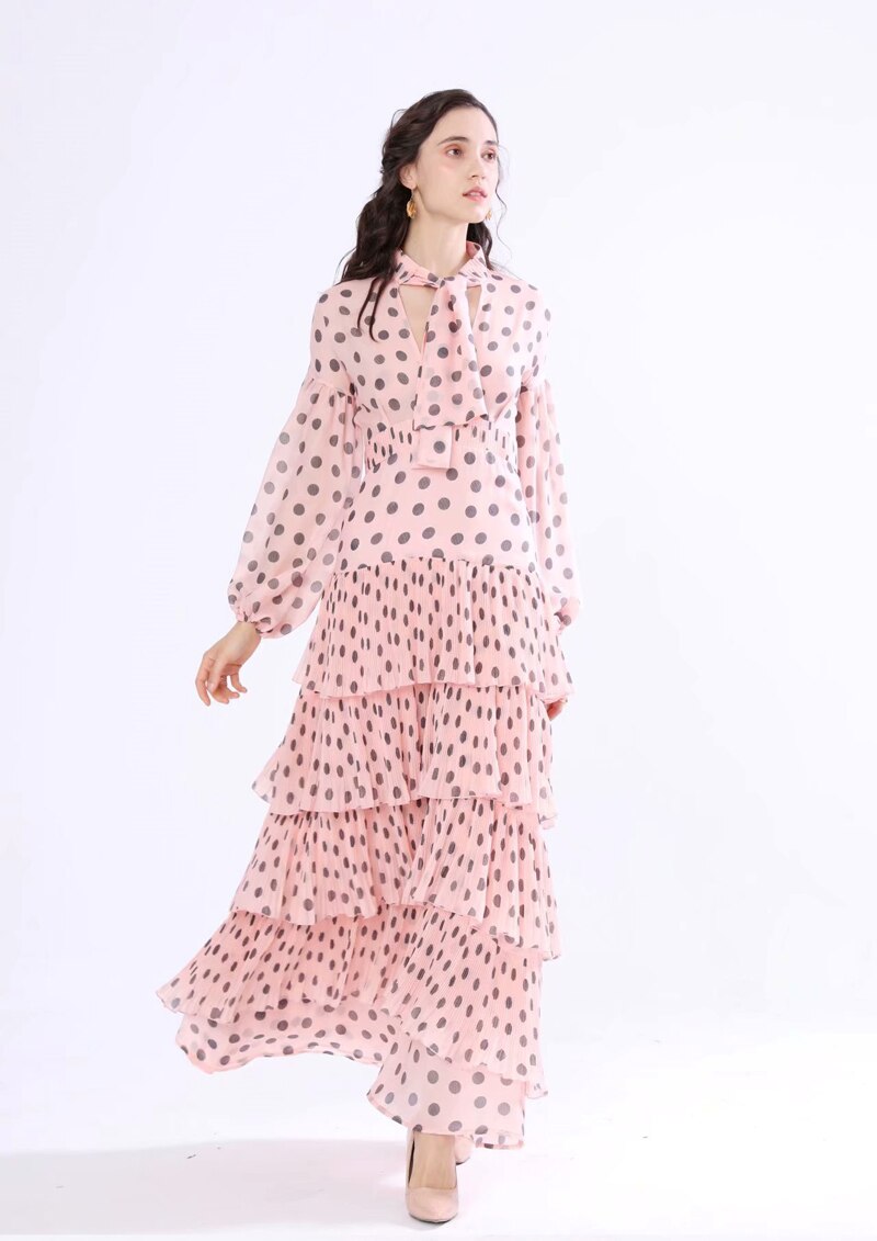 Long Sleeves Floral Printed Ruffles Elegant Casual Maxi Dress