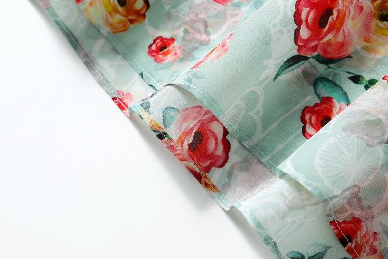 V Neck Short Sleeves Printed Sash Belt Fashion Summer Dress