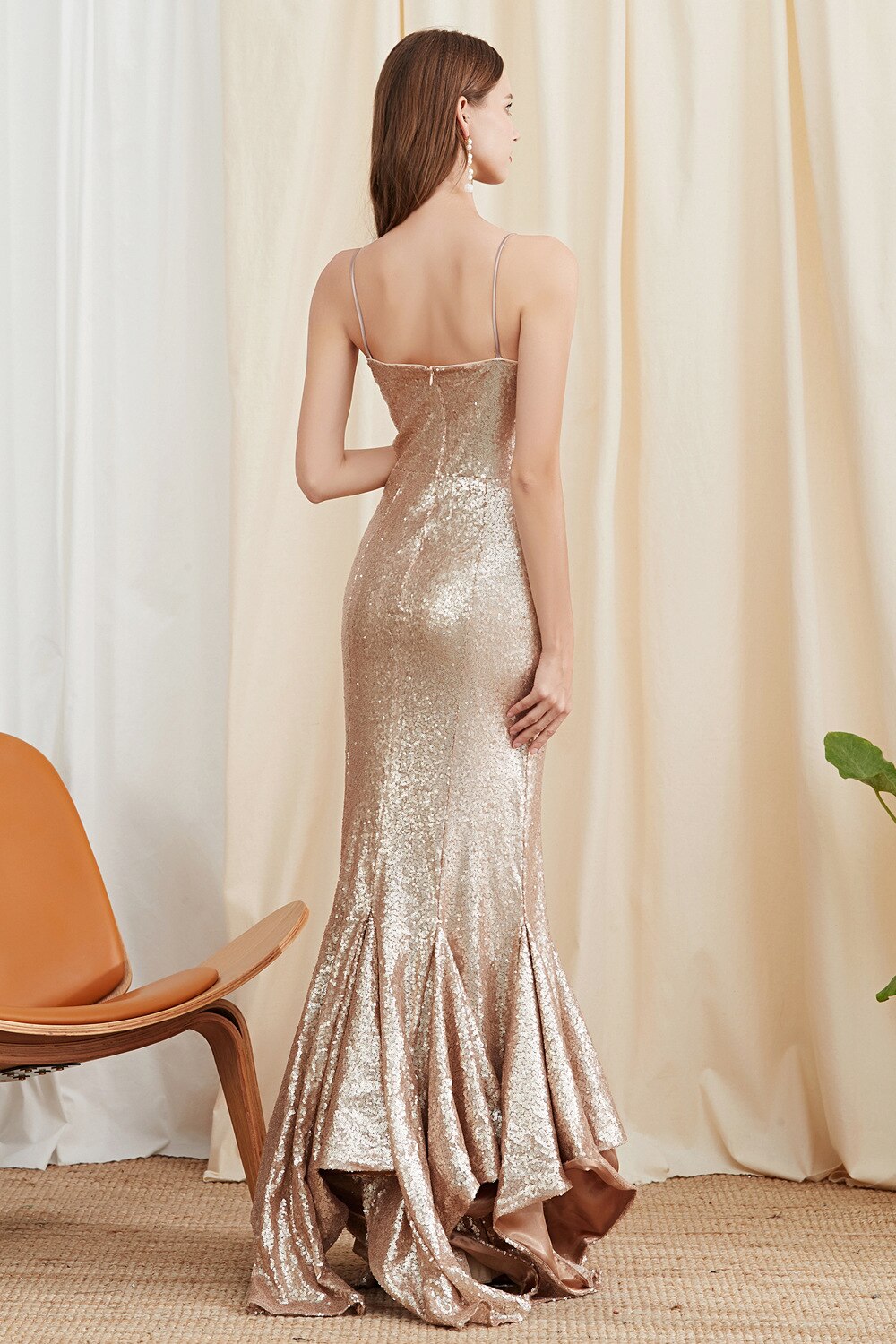 WomenParty Dresses Spaghetti Straps Heavy Sequined Ruffles Split Fashion Prom Long Designer Dresses
