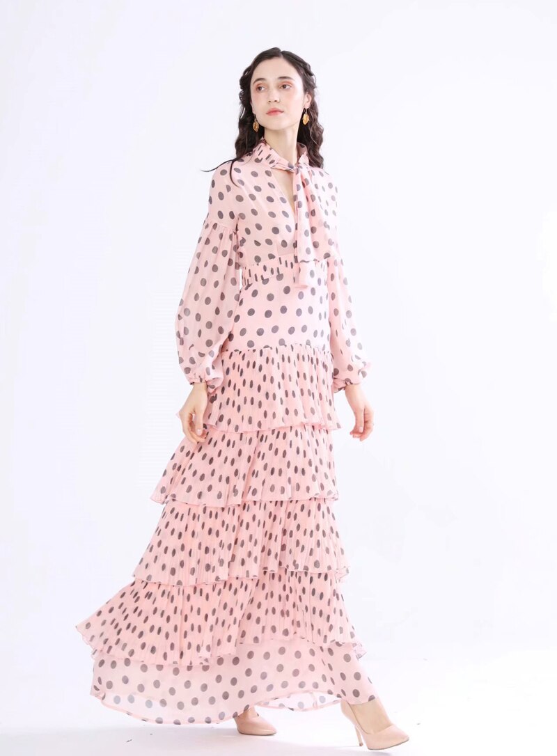 Long Sleeves Floral Printed Ruffles Elegant Casual Maxi Dress