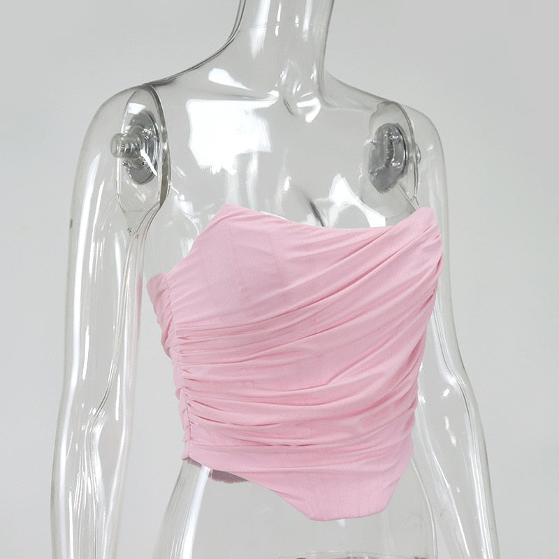 Sleeveless Fashion Strapless Bustier Corset Crop Tops Backless White Tops