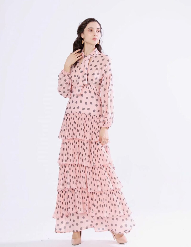 Long Sleeves Floral Printed Ruffles Elegant Casual Maxi Dress