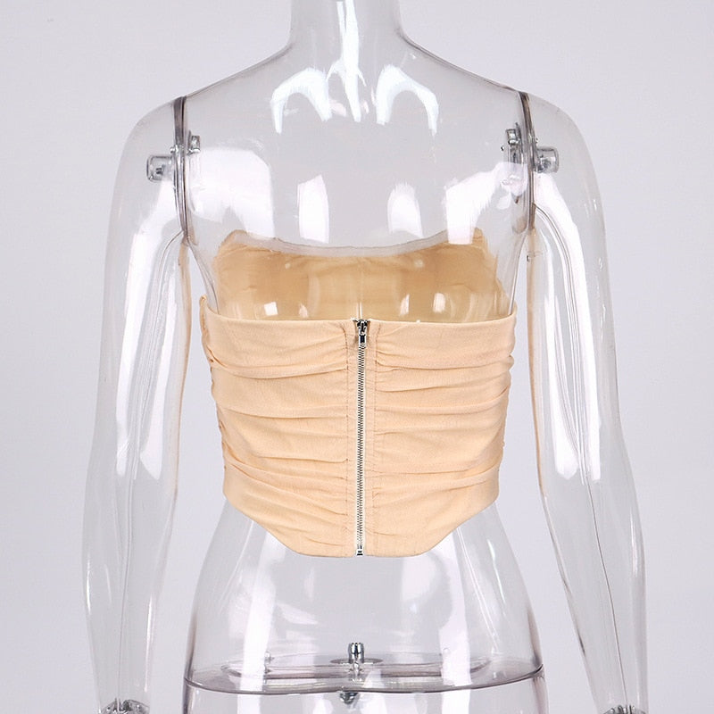 Sleeveless Fashion Strapless Bustier Corset Crop Tops Backless White Tops