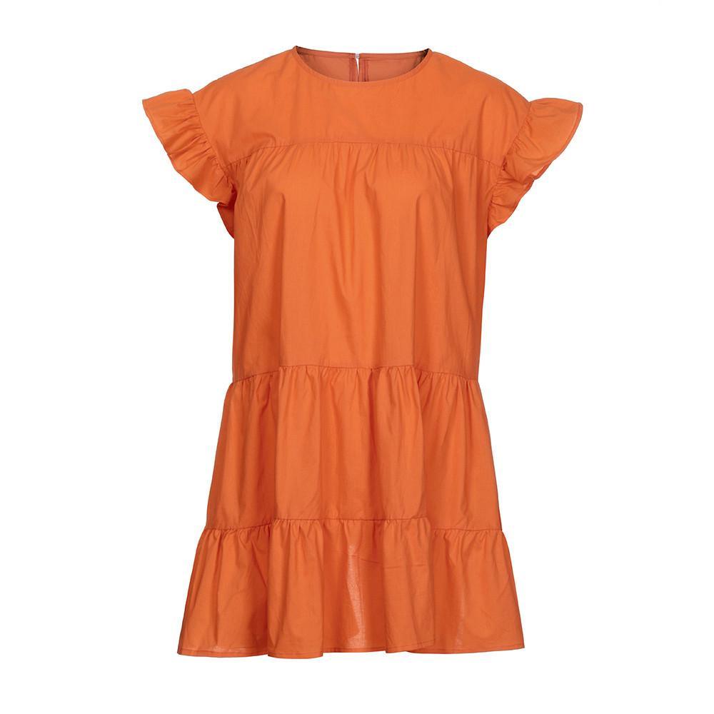 Casual Ruffle O Neck Short Sleeve Dress