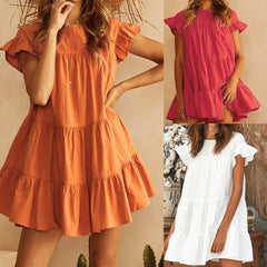Casual Ruffle O Neck Short Sleeve Dress