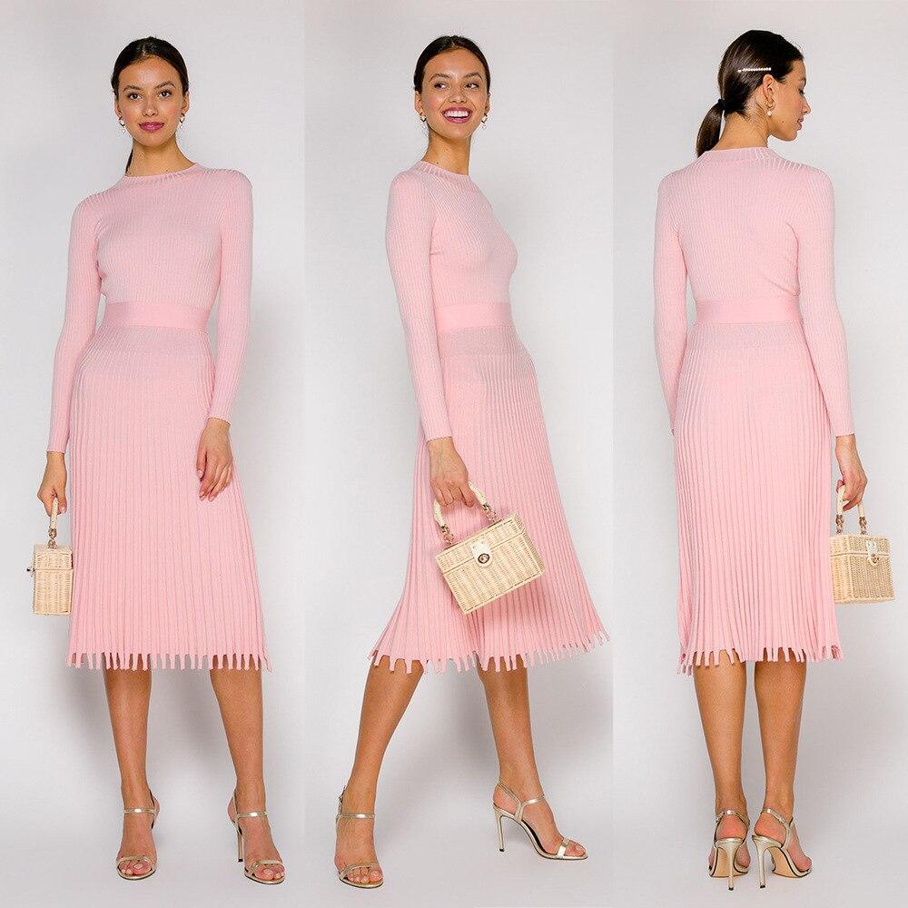 Knitted Long Dress Autumn Winter Slim Sleeve Ladies Dresses
