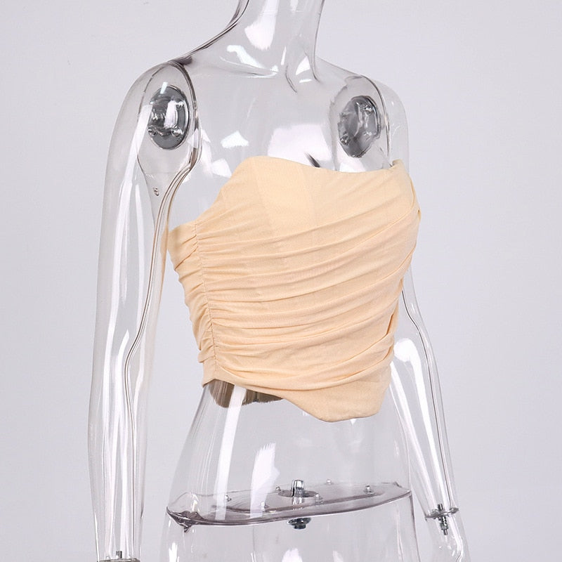 Sleeveless Fashion Strapless Bustier Corset Crop Tops Backless White Tops