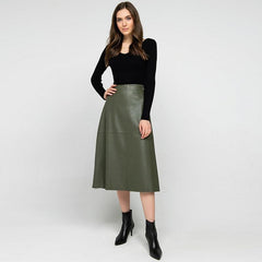 Casual High Waist A-line PU Leather Skirts