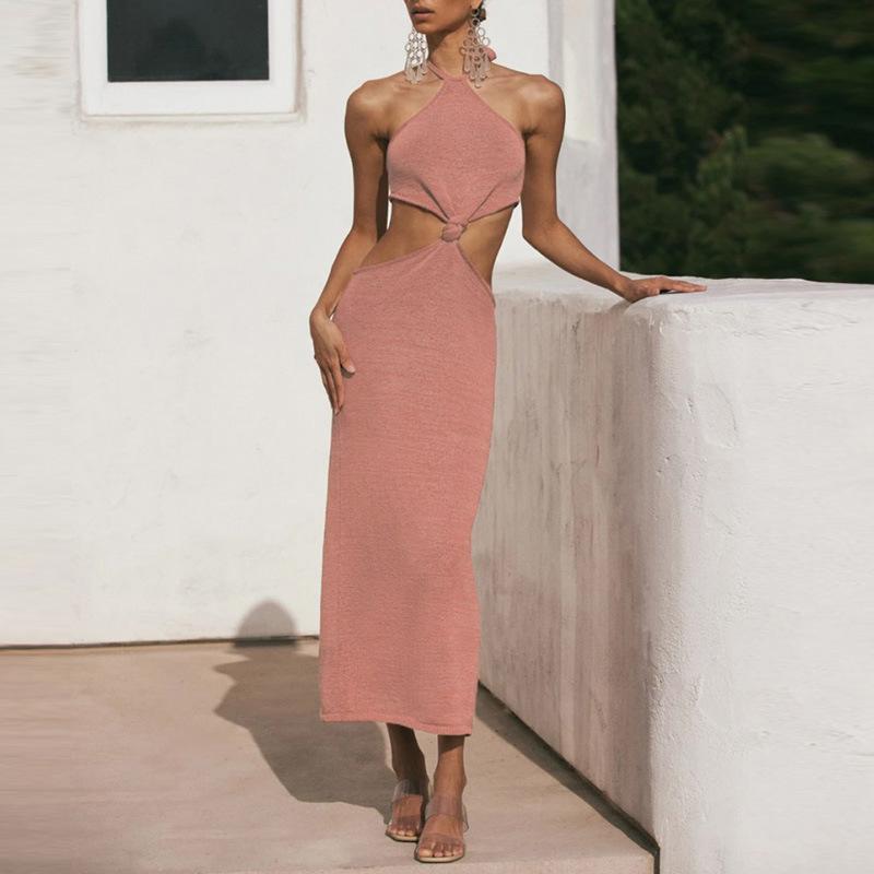 Vacation Outfits Knitted Halter Maxi Dresses