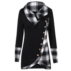 Plaid Colorblock Button Asymmetric Layered Dress