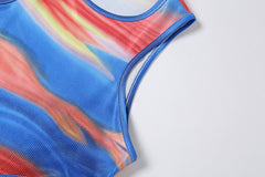 Colorful Print Vacation Long Dresses Cut Out Sleeveless Bodycon Dress