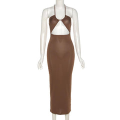 Hollow Out Halter Backless Bodycon Dress