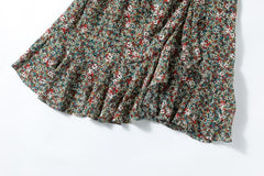 V Neck Short Sleeves Printed Ruffles Fashion Dress