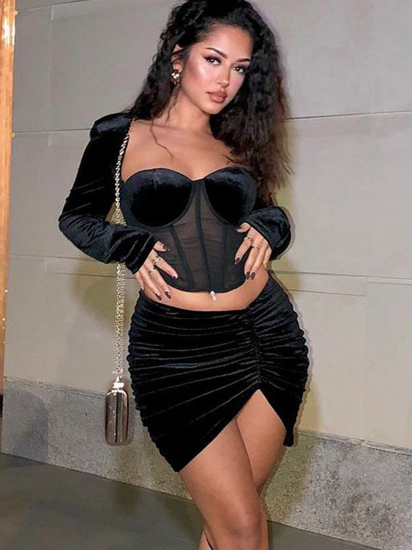 Square Neck Top Mini Fashion Skirts 2 Two Pieces Set