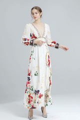 Long Sleeves Split Front Floral Printed High Street Fashion Dresses