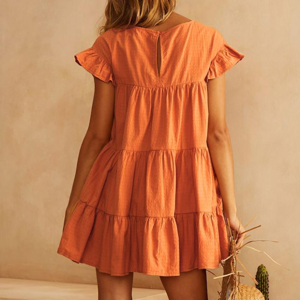 Casual Ruffle O Neck Short Sleeve Dress