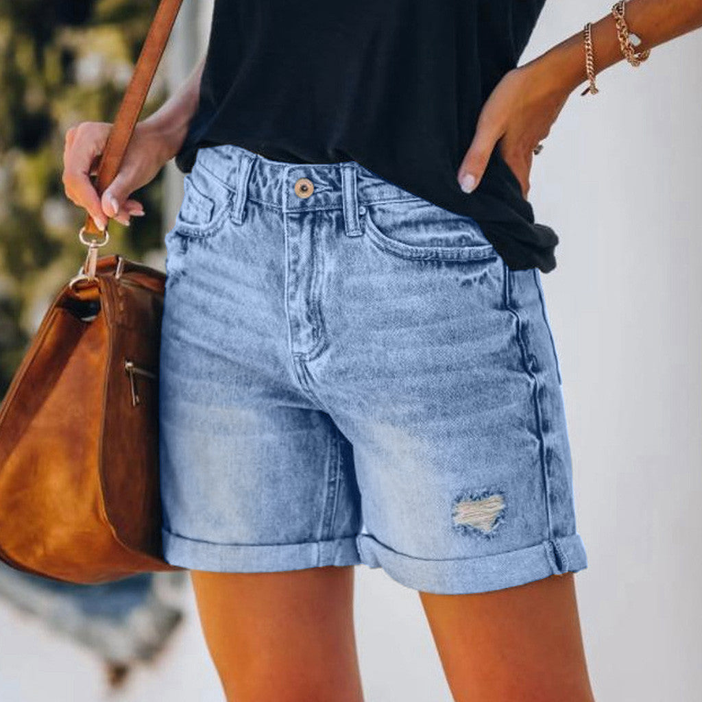Casual Loose Elastic High Waist Wide Leg Straight Short Jeans Streetwear