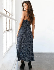Floral Print Spaghetti Strap Sexy Split Maxi Boho Dress