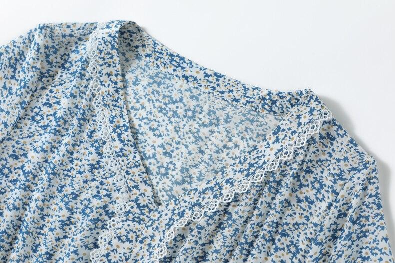 V Neck Short Sleeves Ruffles Floral Printed Holiday Dress