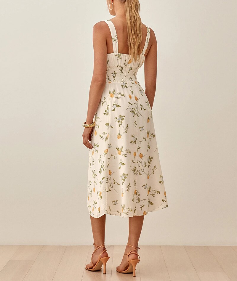Sleeveless Tank Print Chiffon Summer Dress Waist Casual Midi Dress