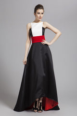 Runway Designer Dresses Spaghetti Stripes Patchwork Color Block Fashion Hi-Low Party Prom Long Dresses