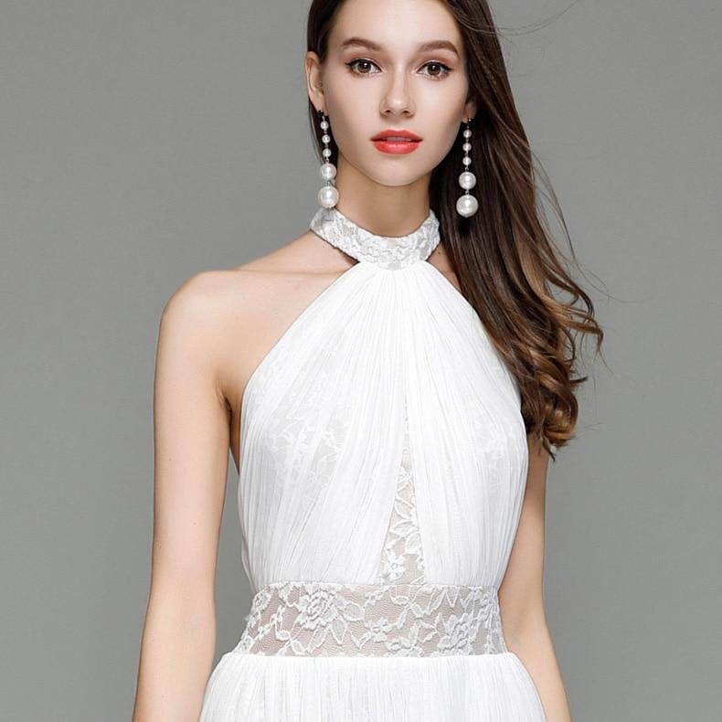 WomenRunway Designer Dresses Halter Sleeveless Embroidery Lace Open Back Fashion Long Party Prom Maxi Dresses