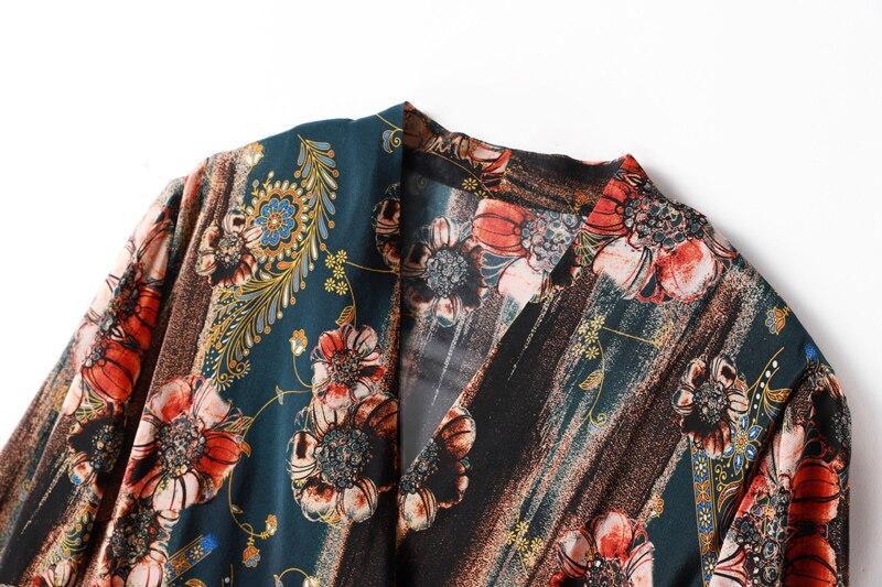 V Neck 3/4 Sleeves Printed Elastic Waist Elegant Summer Dresses