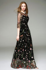 Spring Summer WomenO Neck Long Sleeves Maxi Dresses