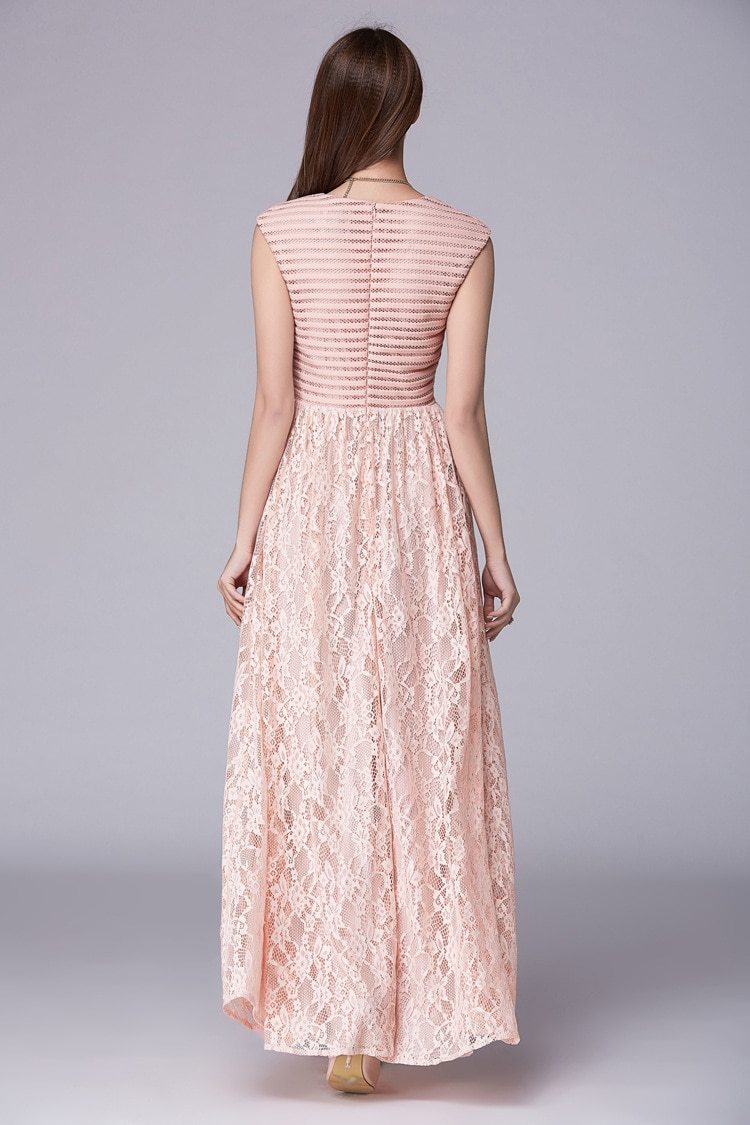 Lace Patchwork Elegant Party Prom Floor Length Runway Dresses