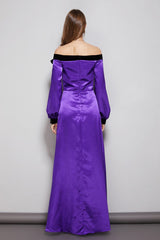 WomenParty Prom Dresses Slash Neckline Long Sleeves Bow Detailing Elegant Maxi Designer Fashion Dresses