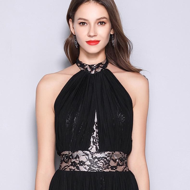 WomenRunway Designer Dresses Halter Sleeveless Embroidery Lace Open Back Fashion Long Party Prom Maxi Dresses