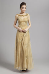 Scoop Neckline Embroidery Sequined A Line Long Prom Party Designer Dresses